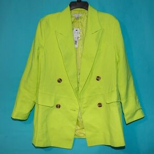Topshop Light Lime Green Double-Breasted Blazer, Size 4- NWT